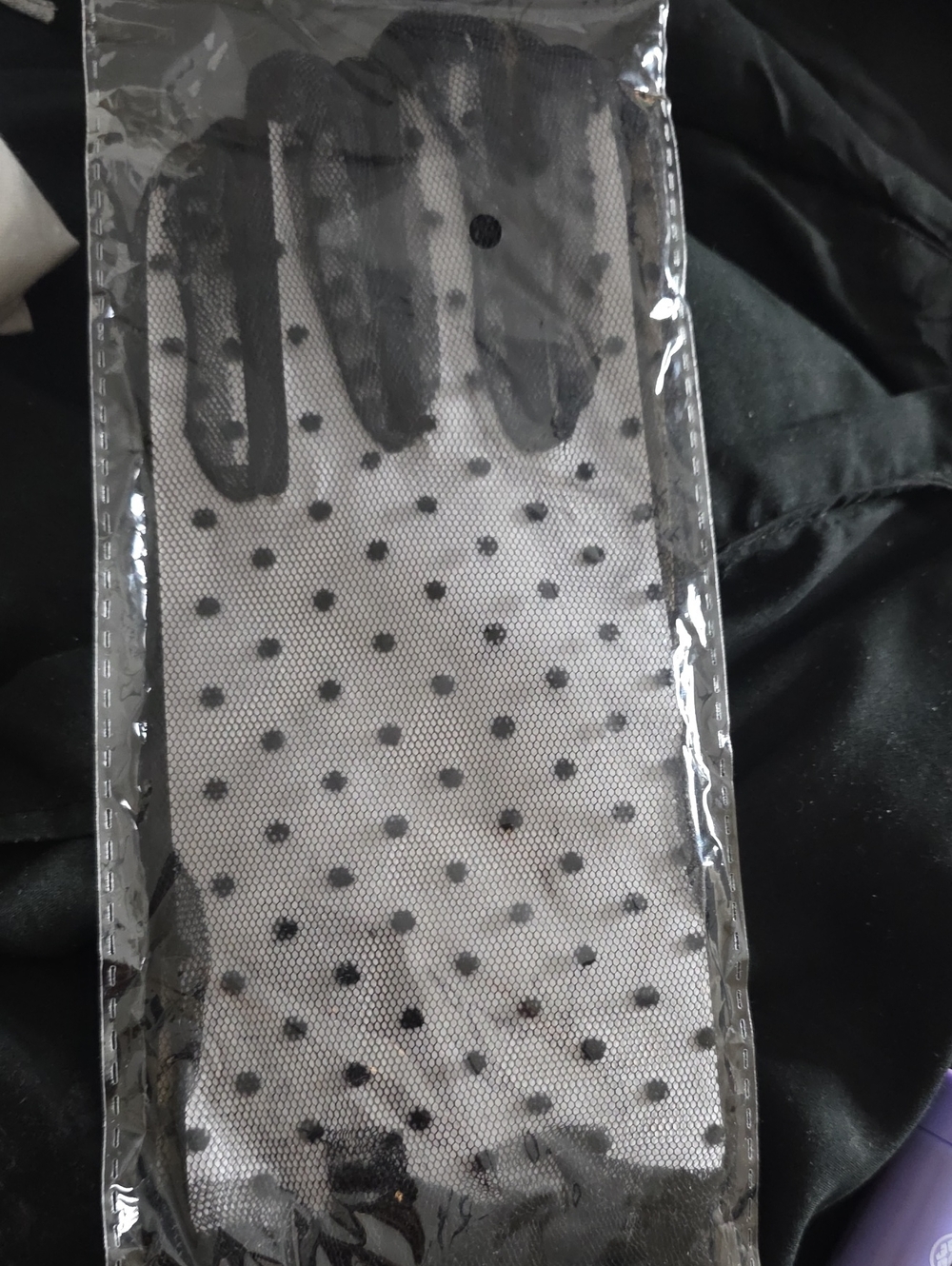 Sheer Polka Dot Gloves - Black and White